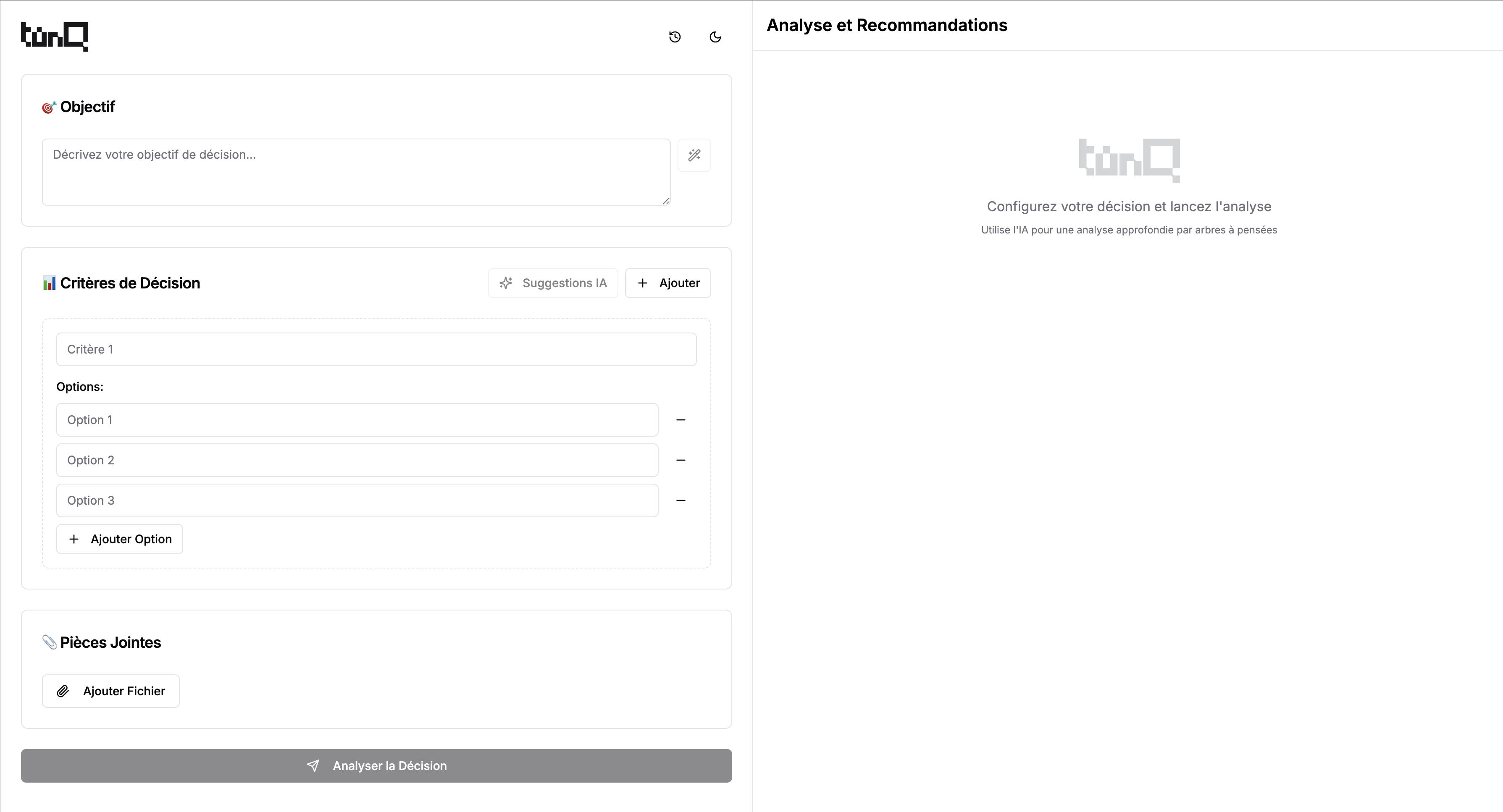 Interface de l'application TUNQ Decision